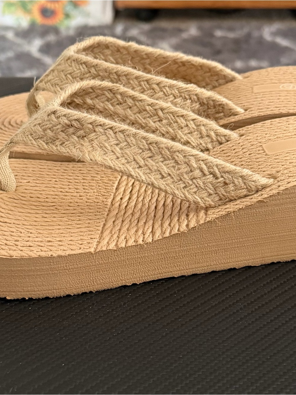 Women's Natural Tan Braided Strap Flip Flop Sandals